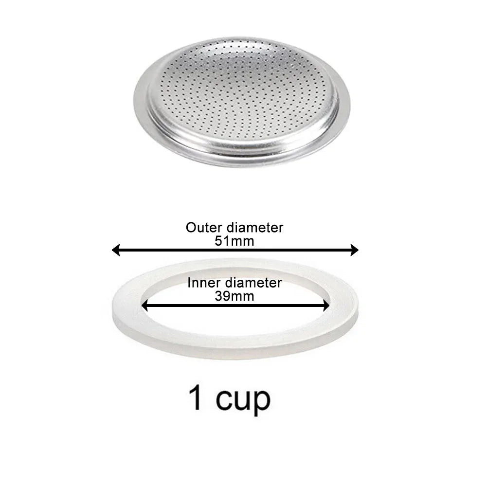 Silicone Moka Pot Seal Ring & Filter Screen – 6 Sizes Moka Pot Seal Ring Babs 1 cup sieve