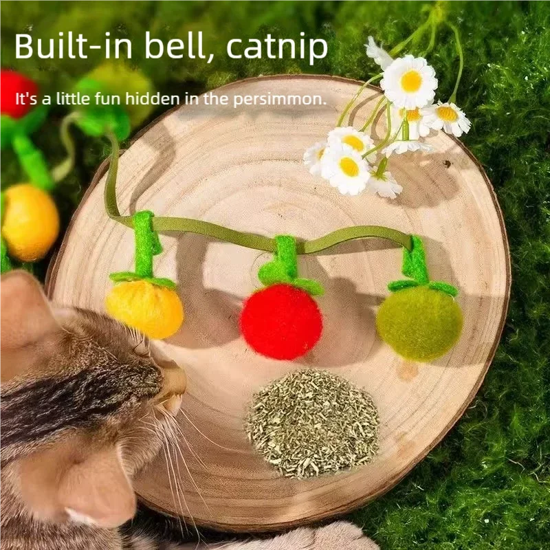Tomato Cat Teaser String Toy with Bell – Interactive Kitten Wand Cat Teaser Toy Babs