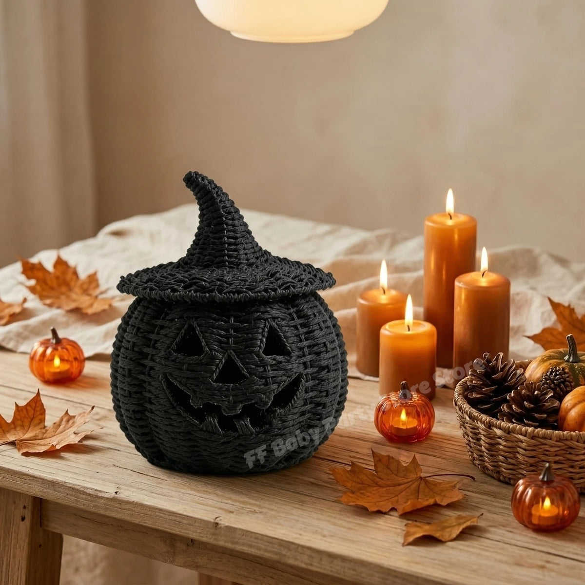 Wicker Pumpkin Lantern Witch Hat Storage Box Halloween Decor Halloween Décor Ornament Babs