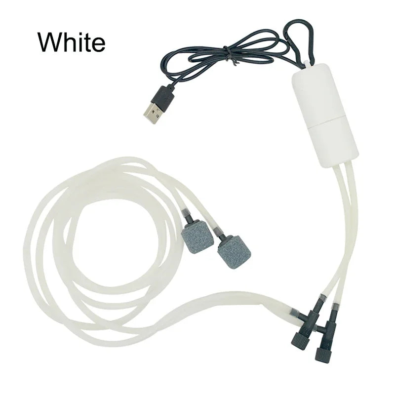 Silent USB Aquarium Air Pump – Mini Dual-Port Oxygenator Aquarium Air Pump Babs White