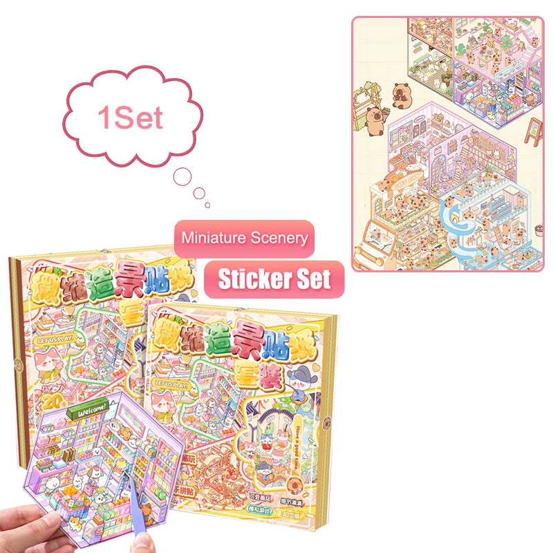 DIY 3D Miniature Scene Sticker Book – Cartoon Landscape Set Sticker Book Set Babs