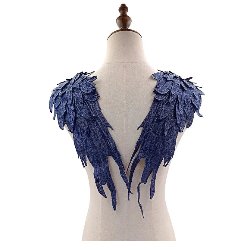 Gold Embroidery Angel Wing Applique Patch – DIY Bridal Dress Embroidery Applique Patch Babs Blue