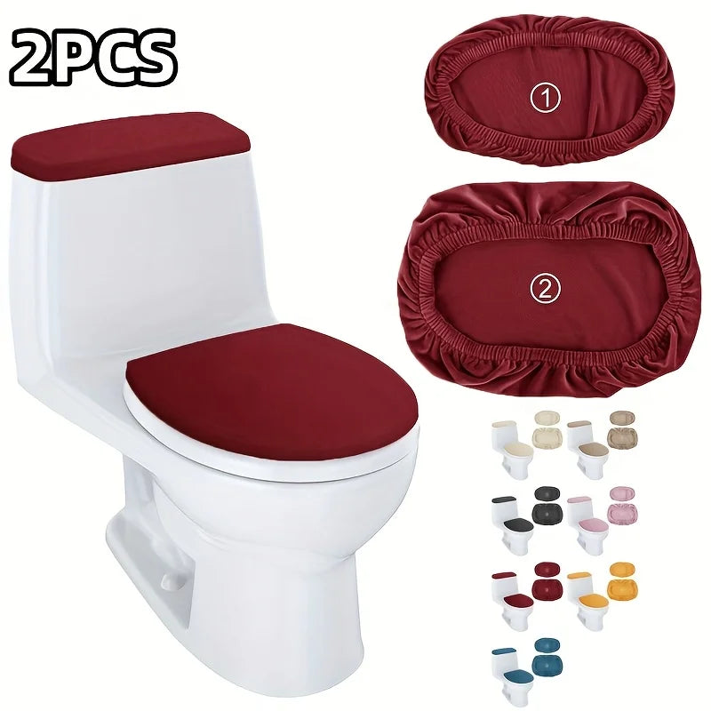2-Piece Elastic Toilet Seat & Water Tank Cover Set Toilet Cover Set Babs Burgundy