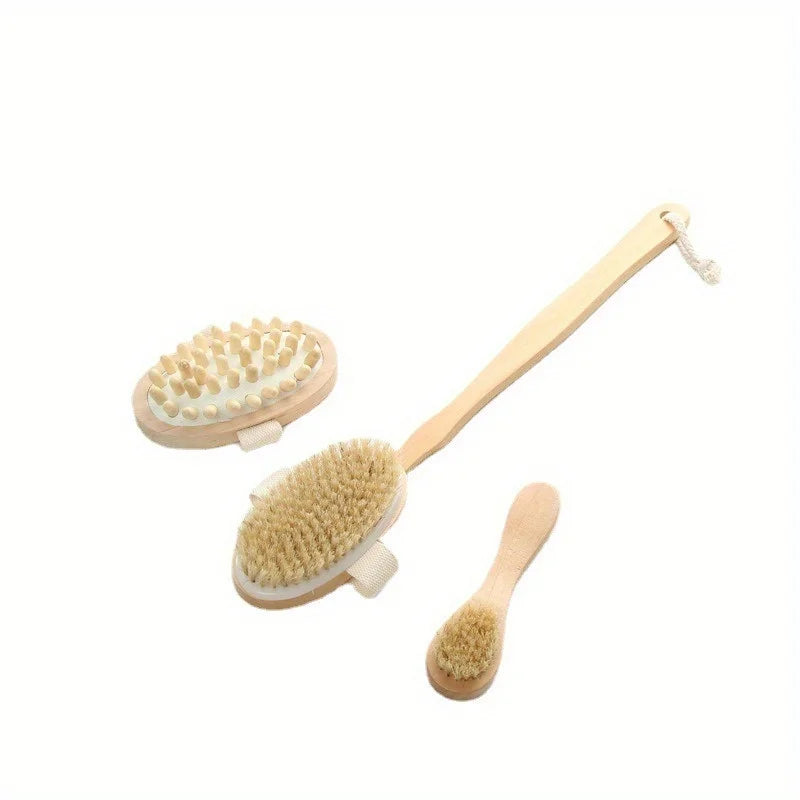 Natural Bristle Body Brush Set – 3-Piece Home Spa Kit Body Brush Set Babs