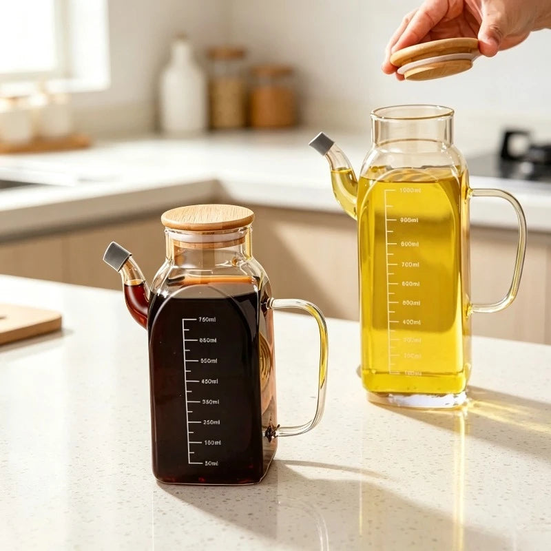 Borosilicate Glass Oil Dispenser Bottle – Non-Drip Square Glass Oil Dispenser Babs