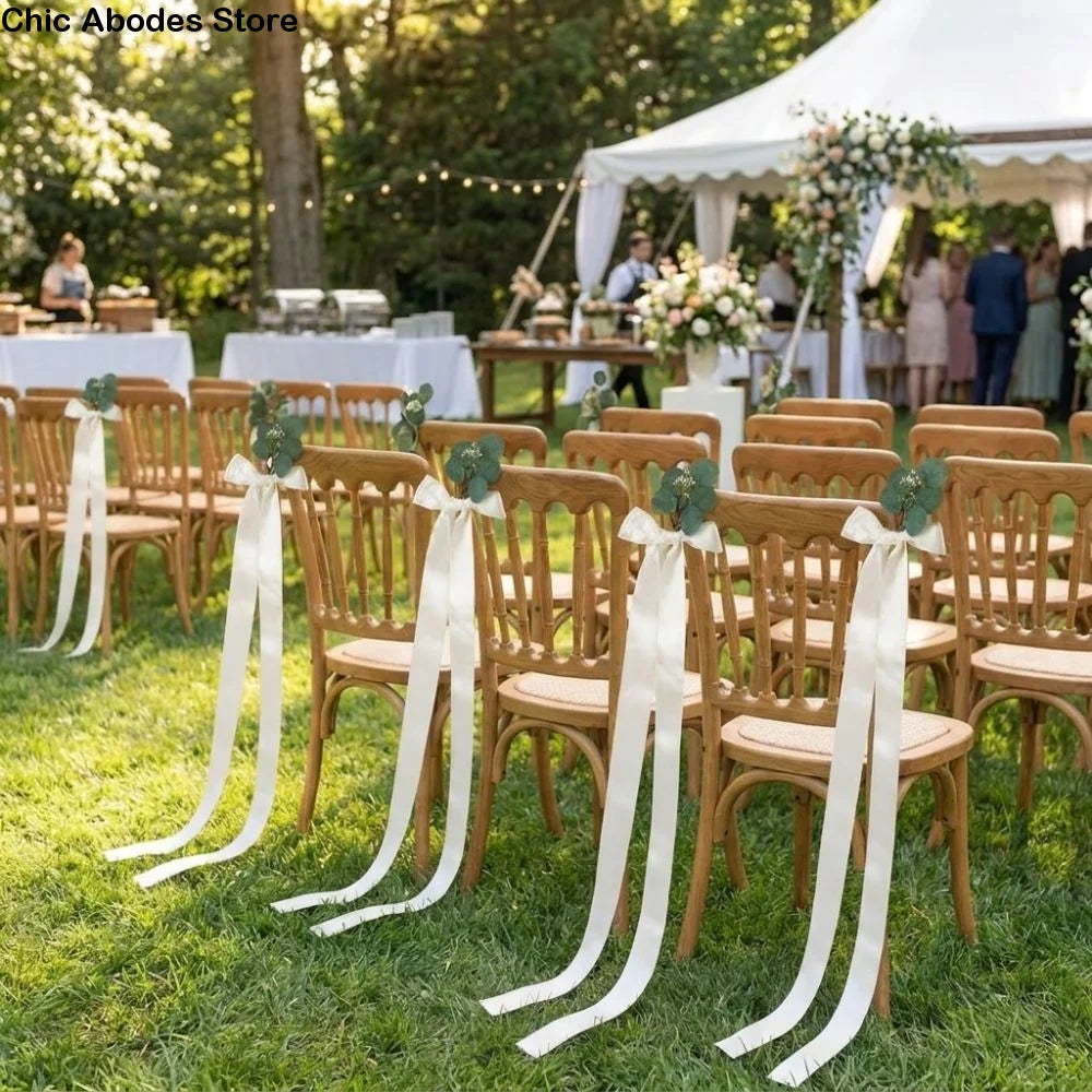 Satin Eucalyptus Chair Sashes Ribbon Bows – 1/4 Sets Chair Sash Bows Babs