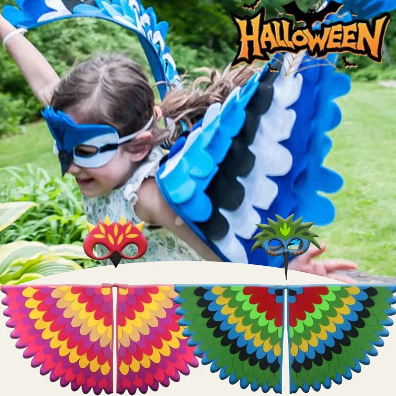 Kids Felt Bird Wing Cape & Mask Set – Halloween Costume Kids Costume Set Babs