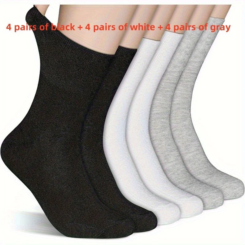 12 Pairs Loose-Top Breathable Knit Socks with Elastic Cuffs Casual Knit Socks Babs Light Grey One Size