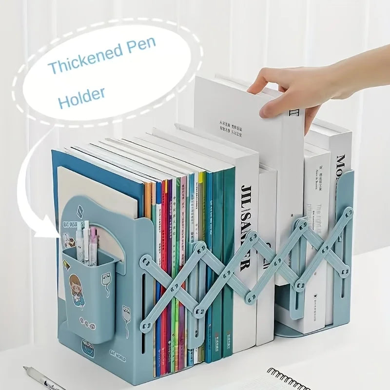 Retractable Bookends with Pen Holder | Foldable Desk Organizer Desktop Book Organizer Babs