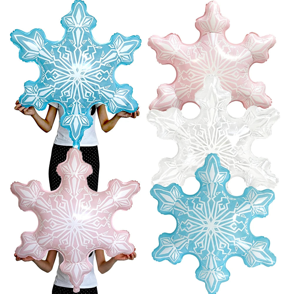 Snowflake Foil Balloons – White Pink Blue Party Décor Foil Party Balloons Babs