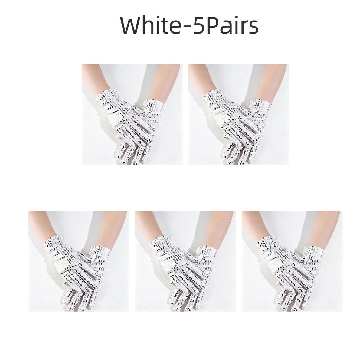 Silver Mesh Glitter Gloves – Stage, Dance, Cosplay & Party Costume Gloves Babs white 5Pairs