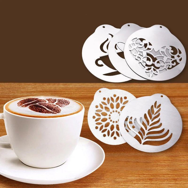 5-Piece Stainless Steel Coffee Latte Art Stencils & Needles Coffee Art Stencil Set Babs