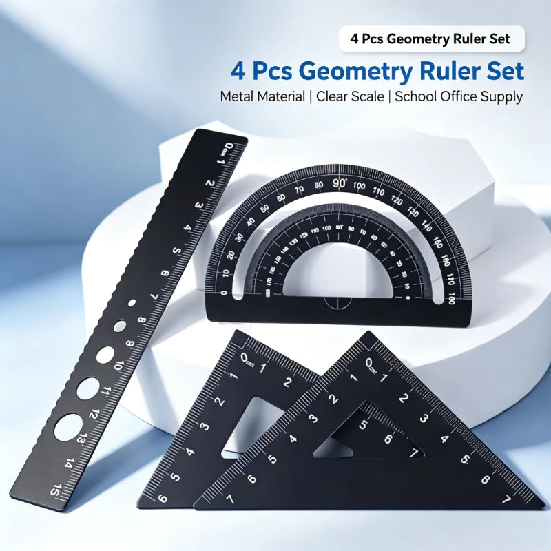 Aluminum Alloy Geometric Ruler Set – Triangle & Protractor Geometric Ruler Set Babs