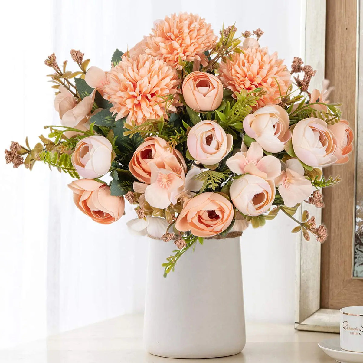 TTCY Silk Tea Rose Bud Bouquet – Artificial Flowers Home Decor Artificial Silk Flowers Babs