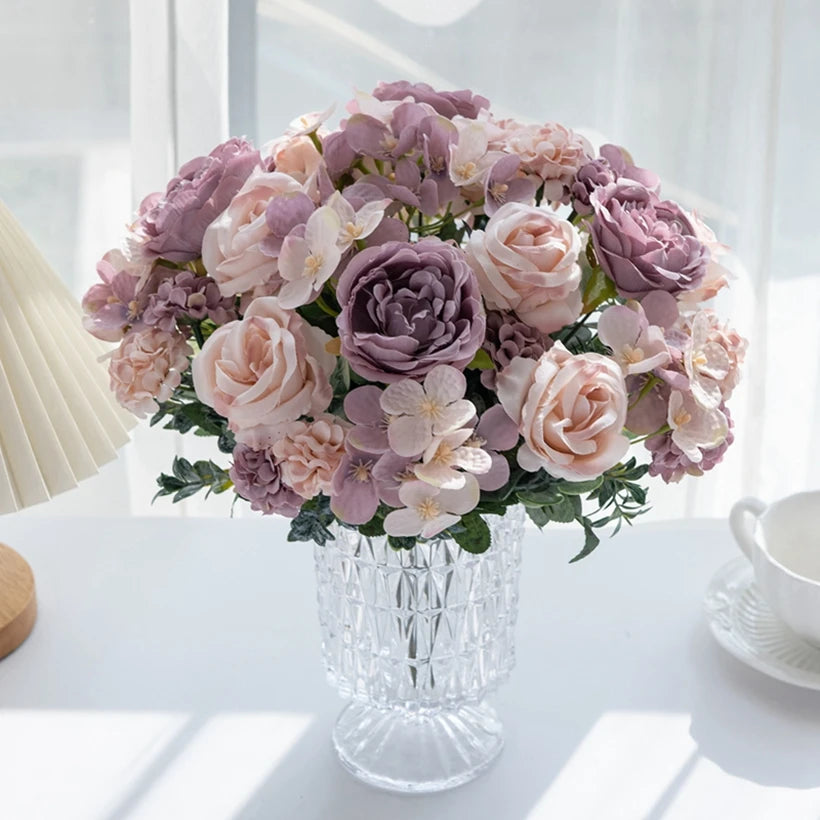 7-Fork Silk Peony Rose Hydrangea Artificial Flower Bouquet Artificial Flower Bouquet Babs