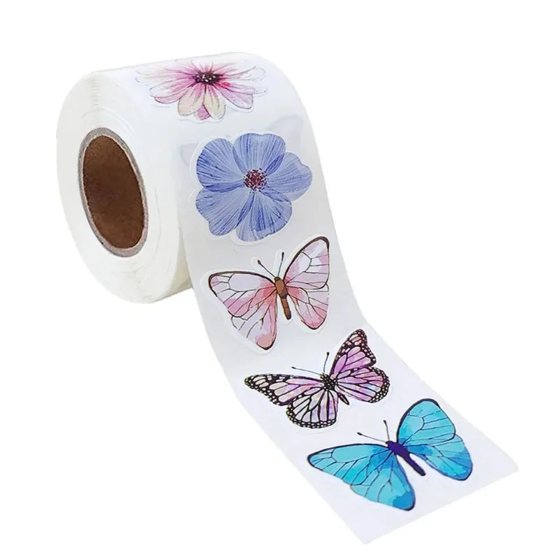 500Pcs Butterfly Flower Roll Stickers – Waterproof DIY Decals Decorative Sticker Roll Babs