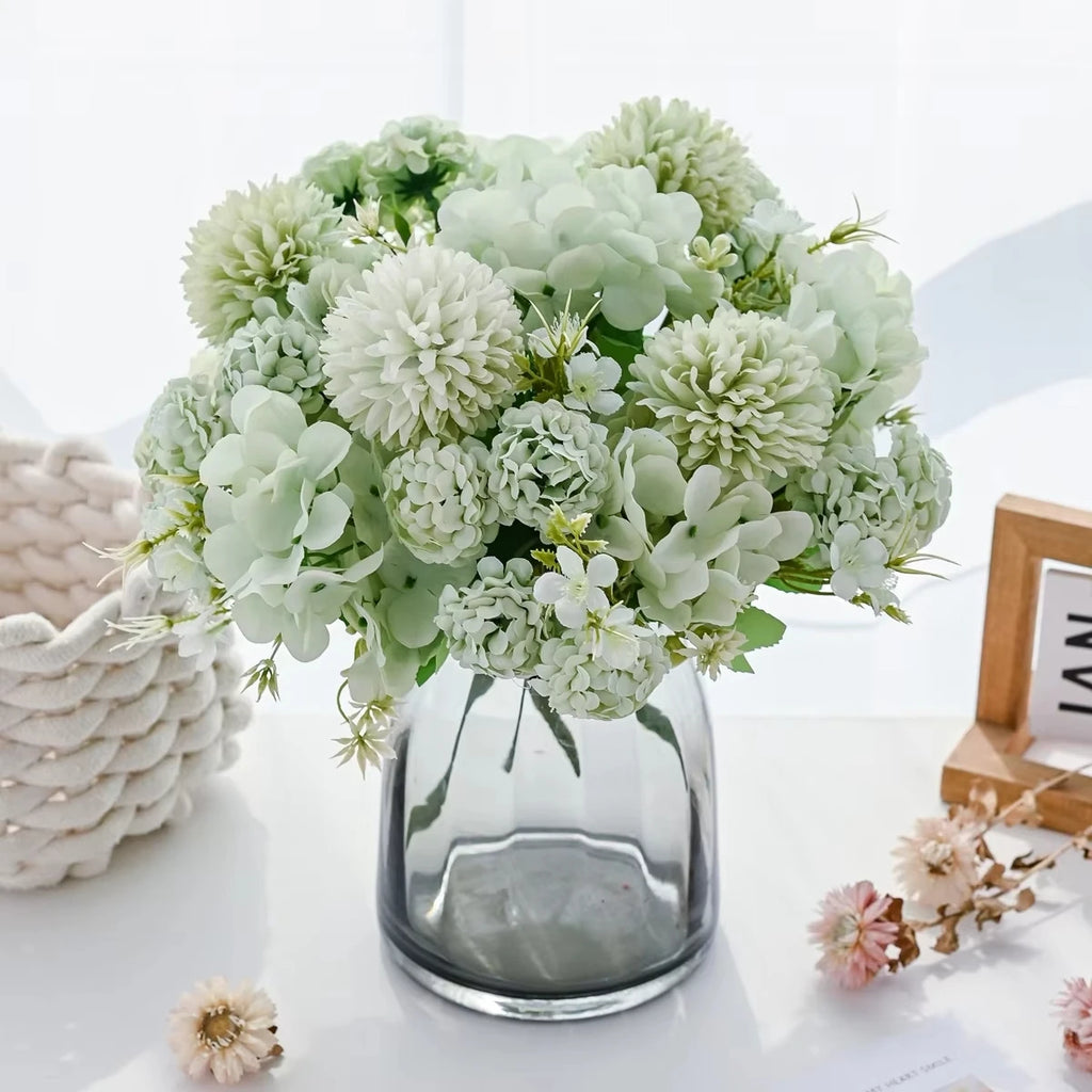 Artificial 7-Head Carnation Hydrangea Chrysanthemum Bouquet Artificial Flower Bouquet Babs