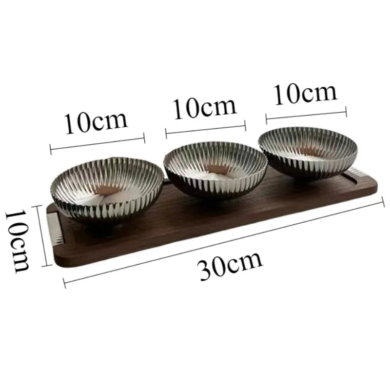 Stainless Steel & Wood Fruit Bowl – Luxury Decorative Tray Decorative Fruit Bowl Babs Sliver