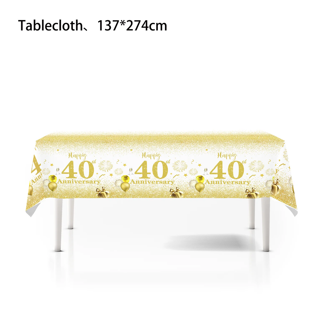 40th Birthday White & Gold Disposable Party Tableware Set Disposable Party Tableware Babs Tablecloth