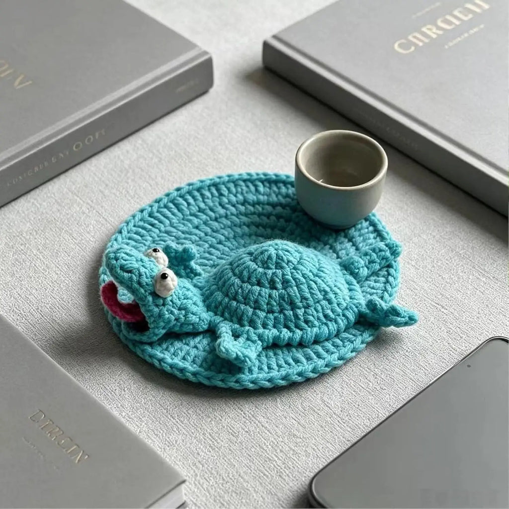 3D Crochet Lizard Coaster – Handmade Amigurumi Animal Cup Mat Crochet Animal Coaster Babs