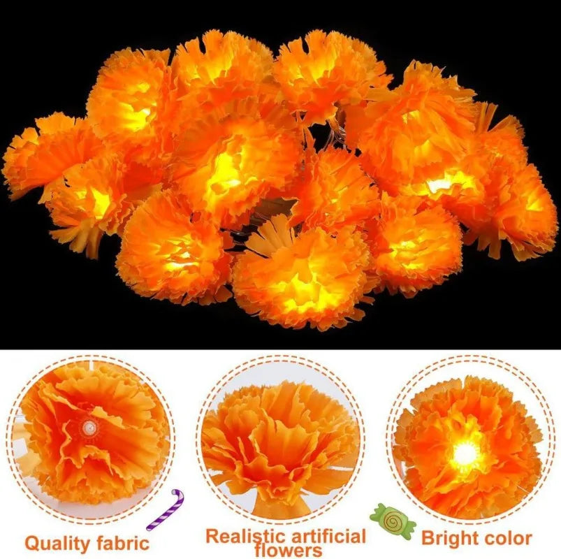 5 Ft LED Orange Marigold Garland Lights | Halloween & Diwali Decor LED Garland String Lights Babs