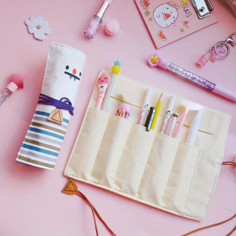 Canvas Roll-Up Pencil Case & Makeup Brush Storage Bag Canvas Pencil Roll Bag Babs