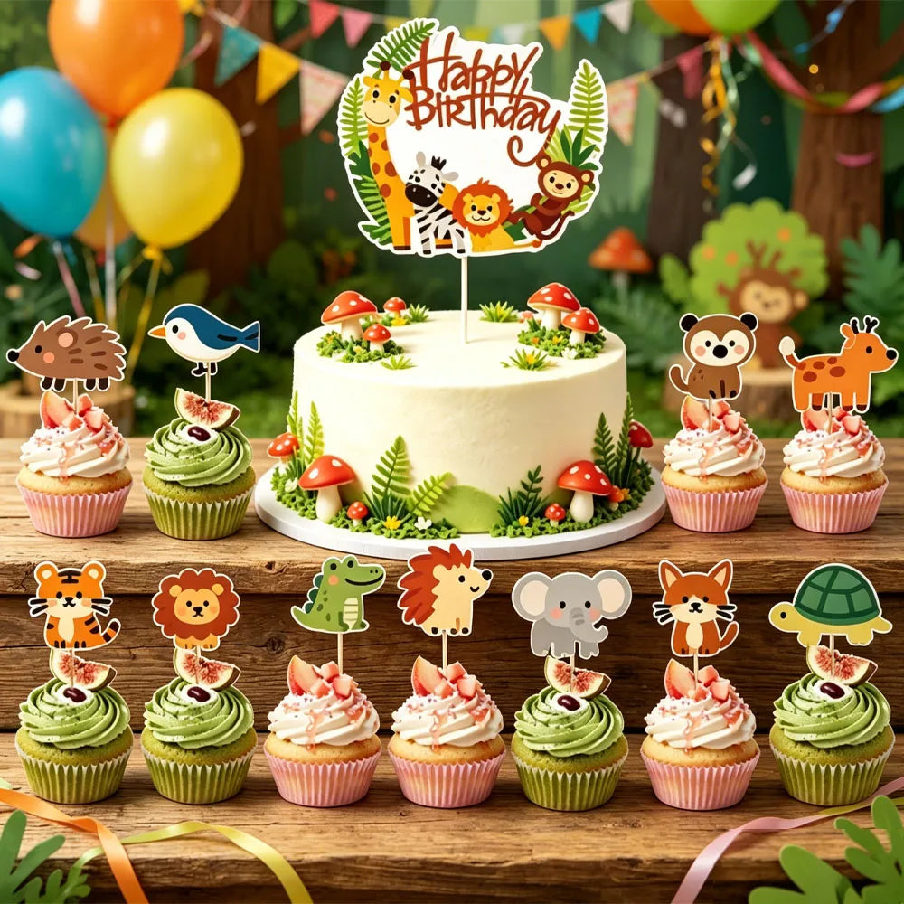 Jungle Safari Animal Cake Toppers & Cupcake Picks – Party Decor Cake Toppers Babs