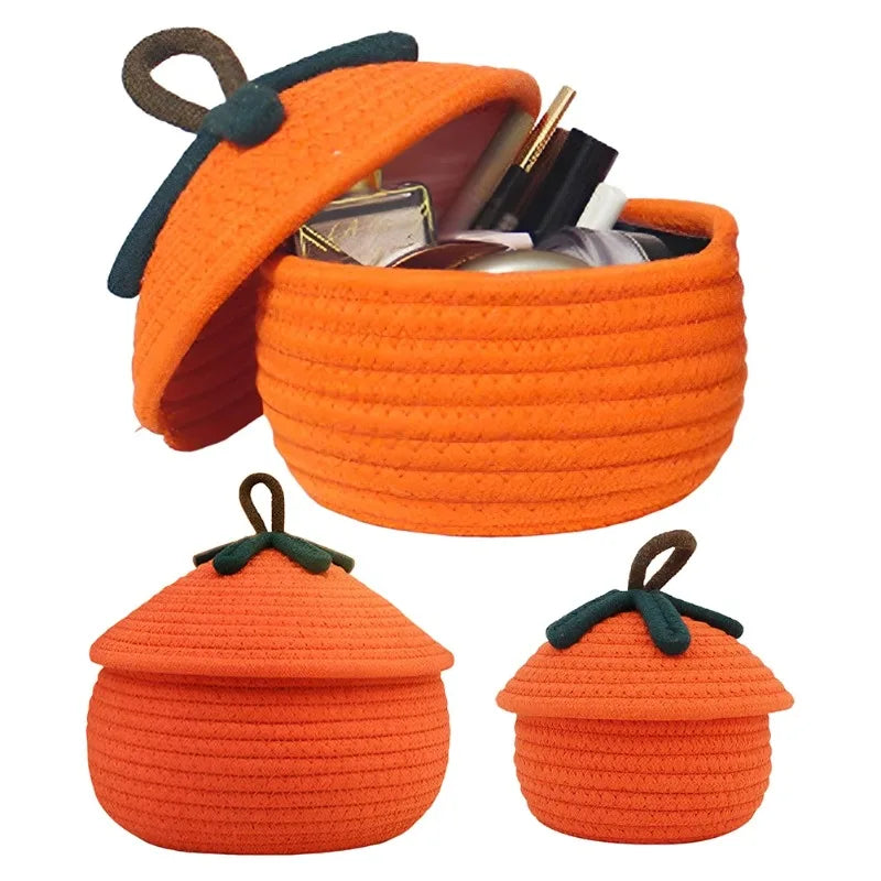 Halloween Woven Pumpkin Basket with Lid | Candy & Gift Basket Halloween Storage Basket Babs