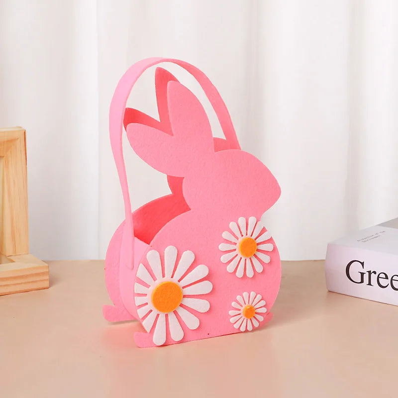 Easter Bunny Felt Basket – Kids Candy Tote & Egg Hunt Bag Easter Felt Basket Babs Pink