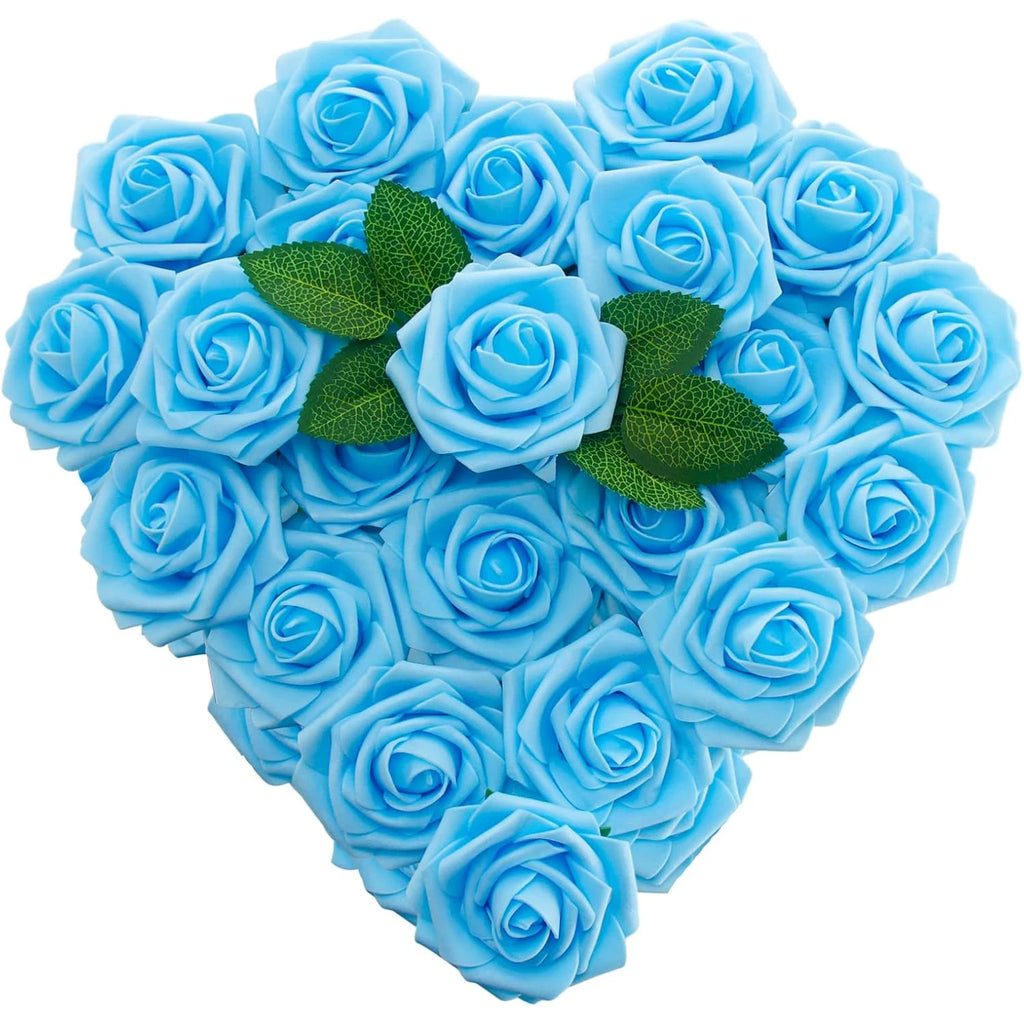 PE Foam Artificial Roses – Wedding, Wreath & Home Décor Artificial Flower Heads Babs Blue 5 pcs