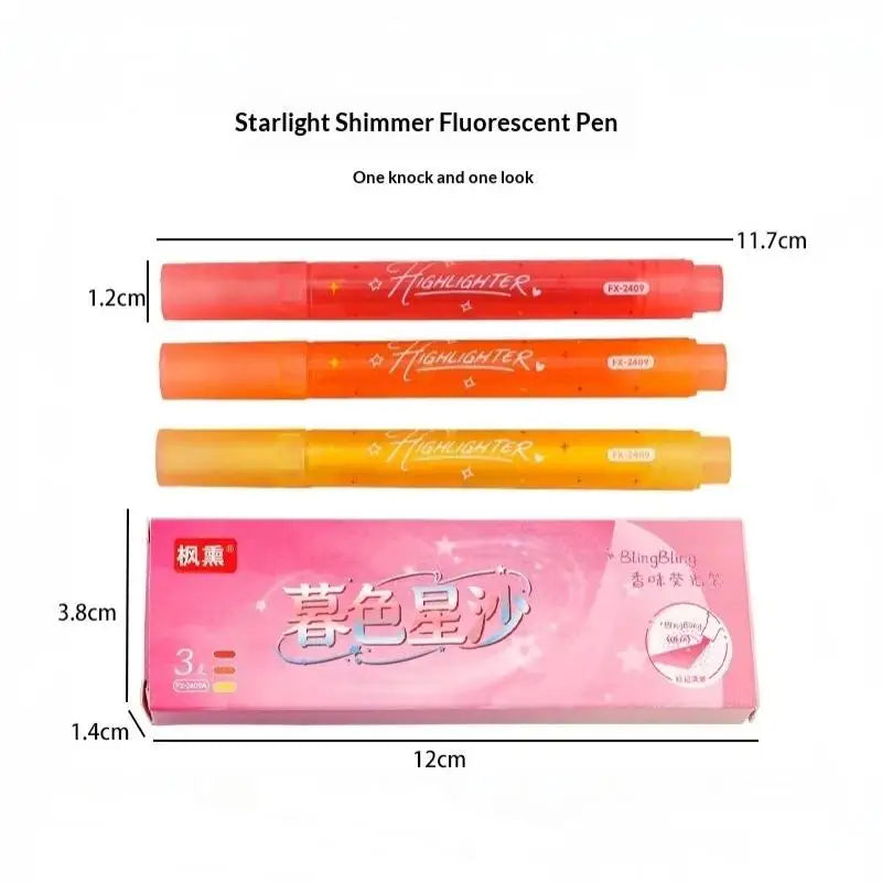 HUXUAN 3pc Glitter Highlighter Set – Shimmer Marker Pens for Journals Glitter Highlighter Set Babs
