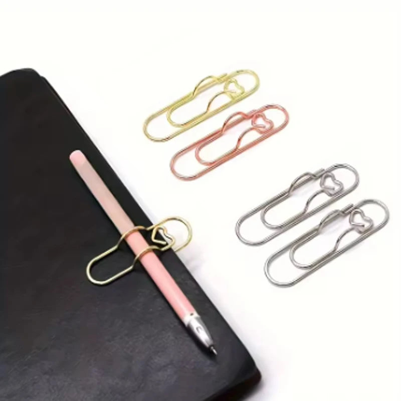 6pcs Heart-Shaped Pen Clip & Paper Clip Notebook Accessories Pen & Paper Clip Babs
