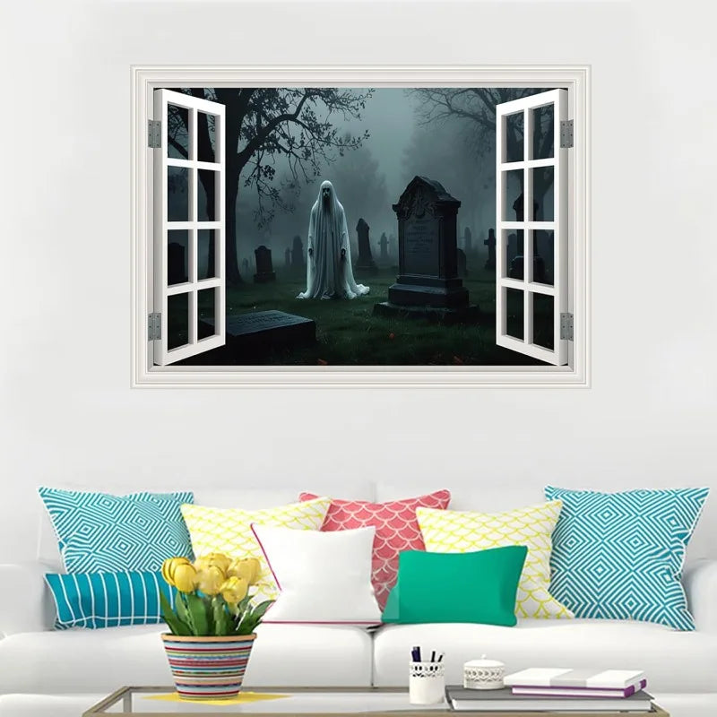 Ghost Cemetery 3D Window Wall Decal – Halloween PVC Sticker Halloween Wall Decal Babs