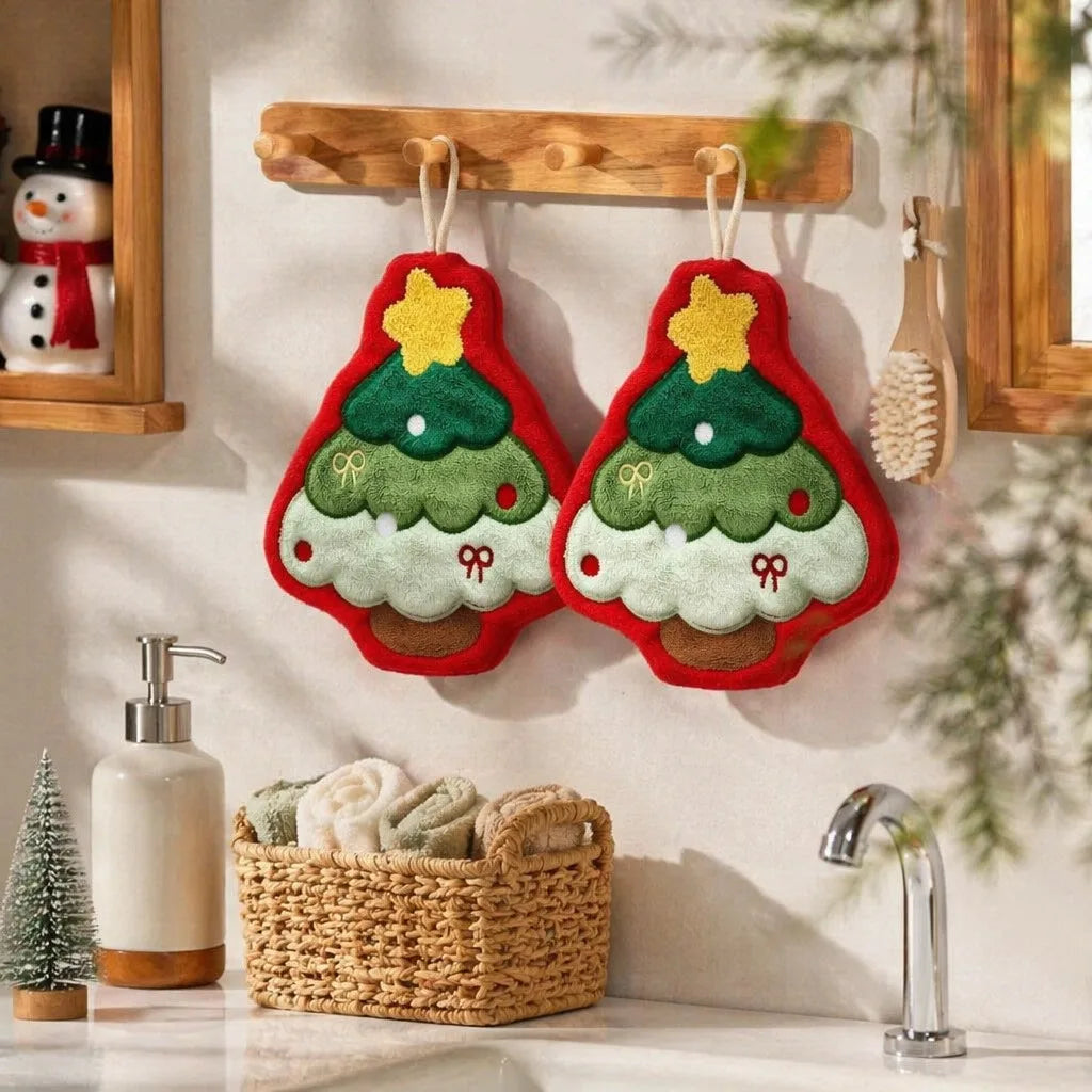 Christmas Hanging Hand Towels – Santa & Gingerbread Decor Holiday Hand Towels Babs