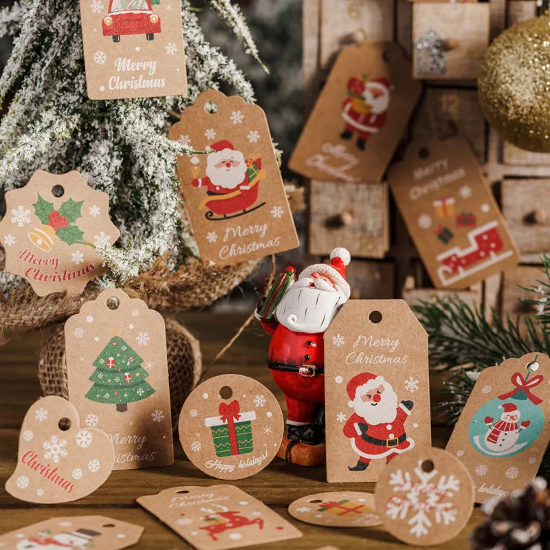 48/50Pcs Christmas Kraft Paper Gift Hang Tags – Santa Decor Holiday Gift Tags Babs