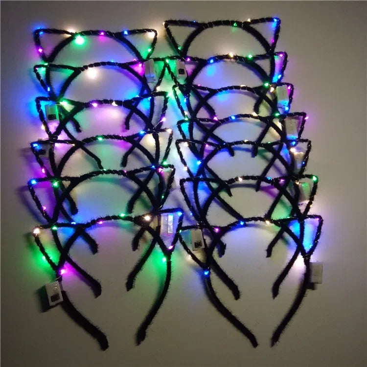 10pcs LED Flashing Cat Ear Headbands for Party, Halloween & Cosplay LED Party Headband Babs