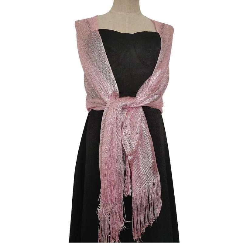 Gold Silver Tassel Shawl Scarf – Bridal & Evening Wrap Evening Wrap Shawl Babs Pink