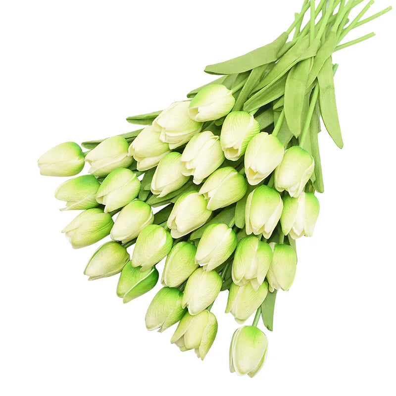 31Pcs Real-Touch PU Tulip Artificial Flowers – Wedding & Home Decor Artificial Flowers Babs green
