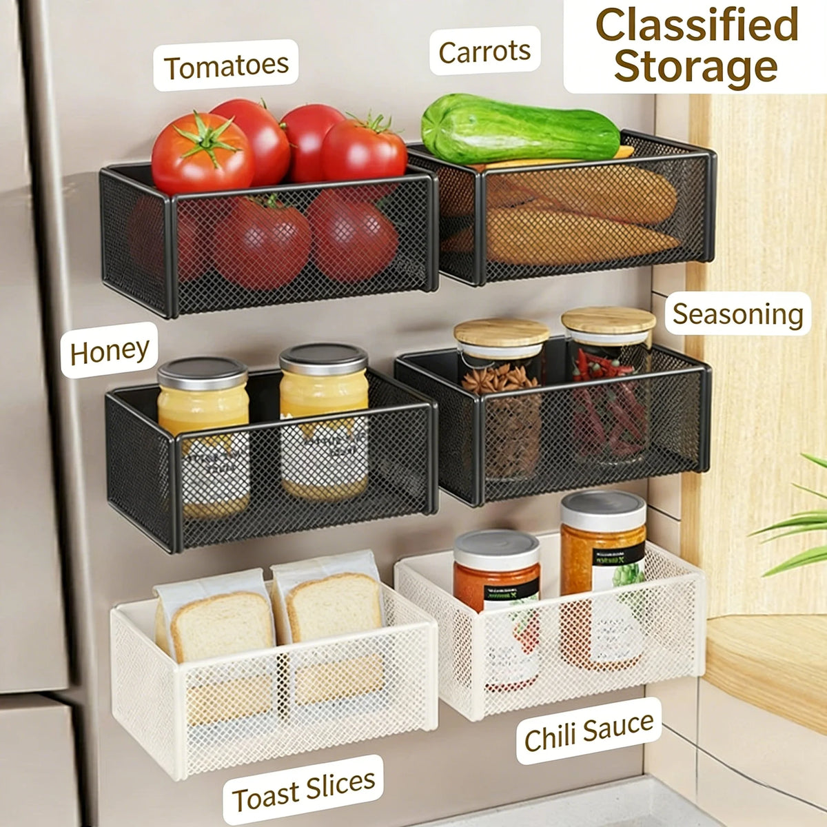 Magnetic Spice Rack Hanging Basket – Fridge & Wall Shelf Magnetic Storage Rack Babs