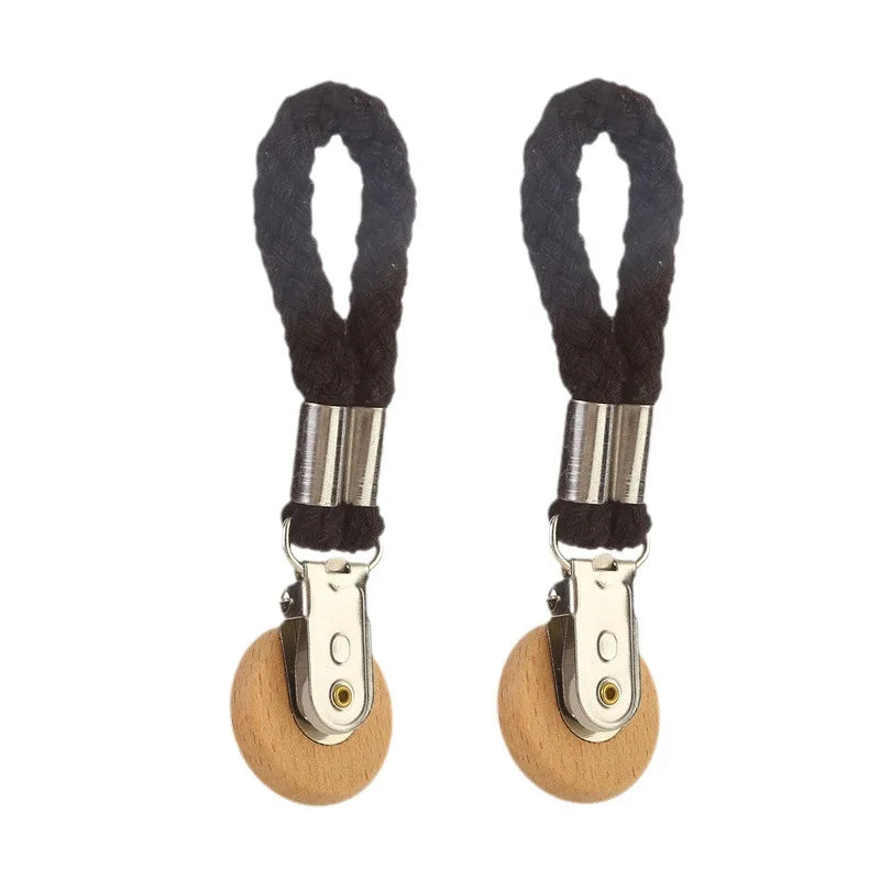 2pcs Braided Cotton Loop Towel Clips – Metal Hanger Clamps Towel Hanger Clips Babs Black-2pcs