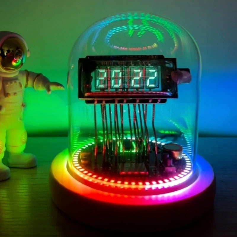 Retro Nixie Tube VFD Desk Clock – WiFi Sync, RGB LED, Wood &amp; Glass Nixie Tube Desk Clock Babs