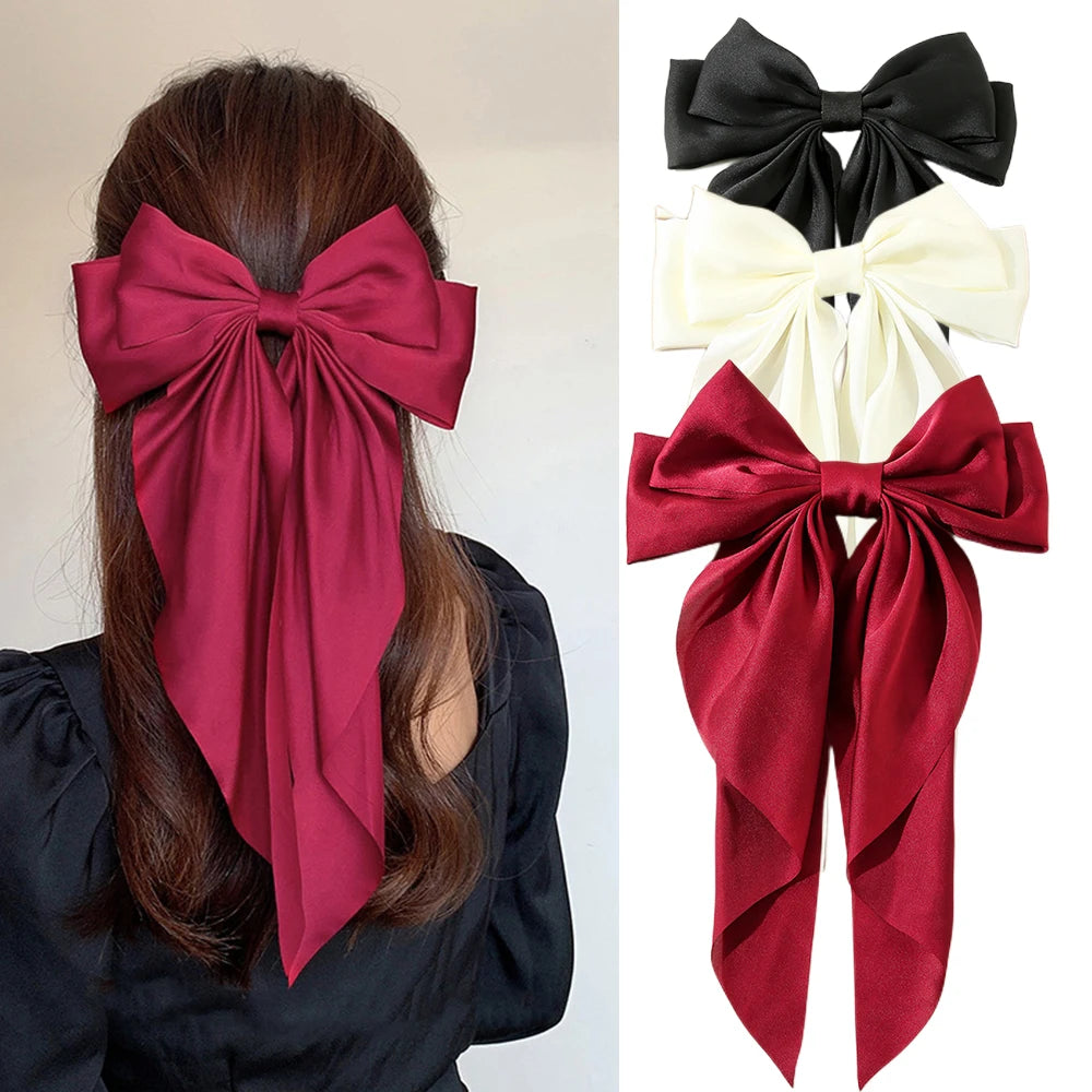 Korean Big Bow Satin Hair Clip – Ribbon Barrette for Women Hair Bow Barrette Babs S5-3PCS