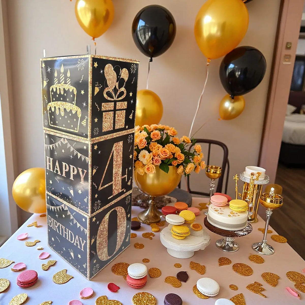 30th 40th 50th Birthday Paper Glasses Black Gold Party Props 8pc Party Photo Props Babs