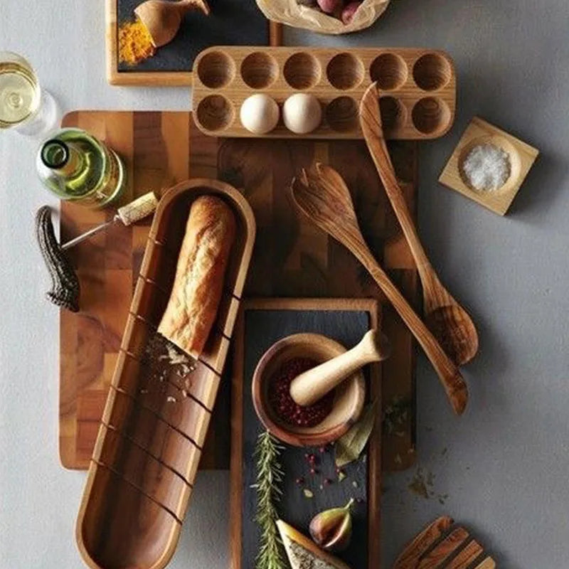 Acacia Wood 12-Egg Tray Desktop Holder – Protective Rack Wooden Egg Tray Babs