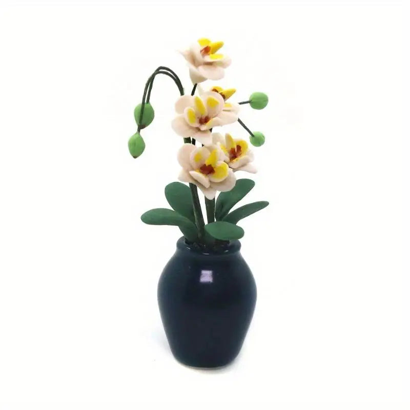 1:12 Miniature Clay Orchid Potted Bonsai Dollhouse Ornament Miniature Ornament Babs