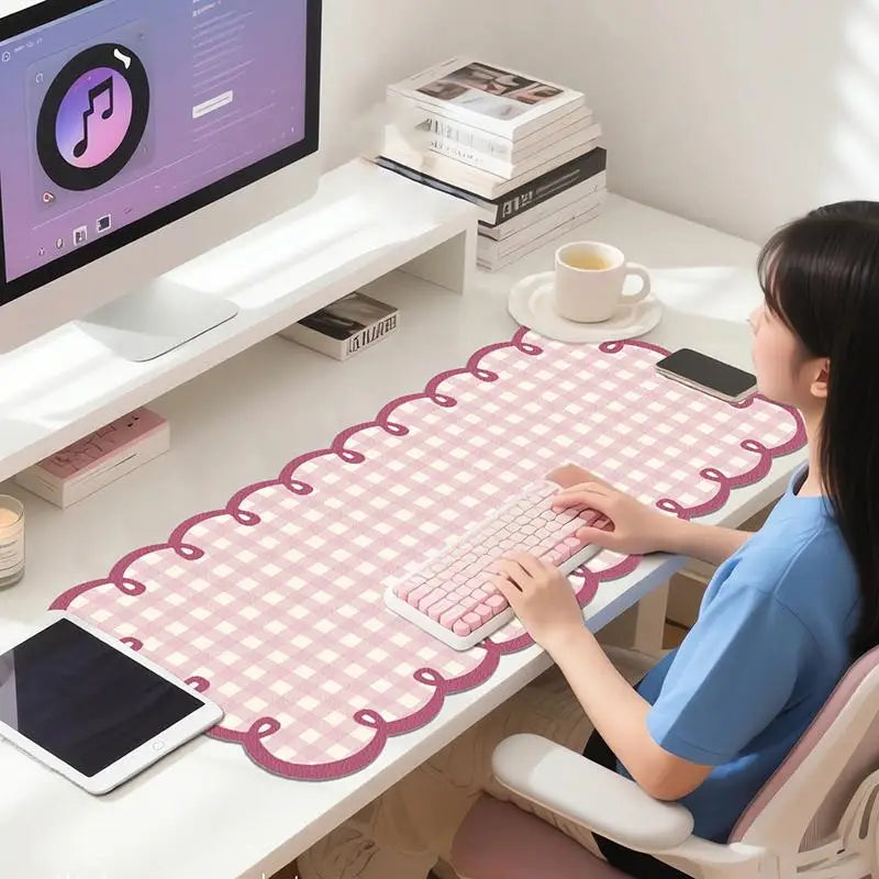 Large Checkered Mouse Pad Pink Blue – PVC Desk Mat | HUXUAN Extended Desk Mat Babs