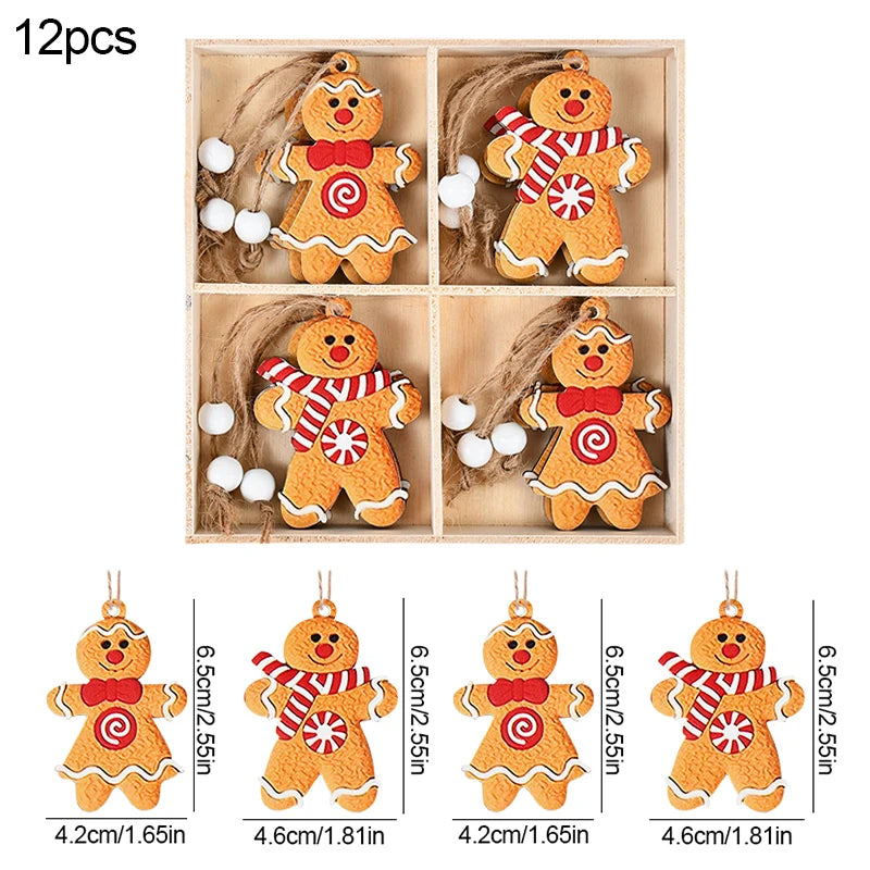 Christmas Wooden Ornaments – Gingerbread Man & Gnome Pendants Christmas Tree Ornament Babs 12PCS-J
