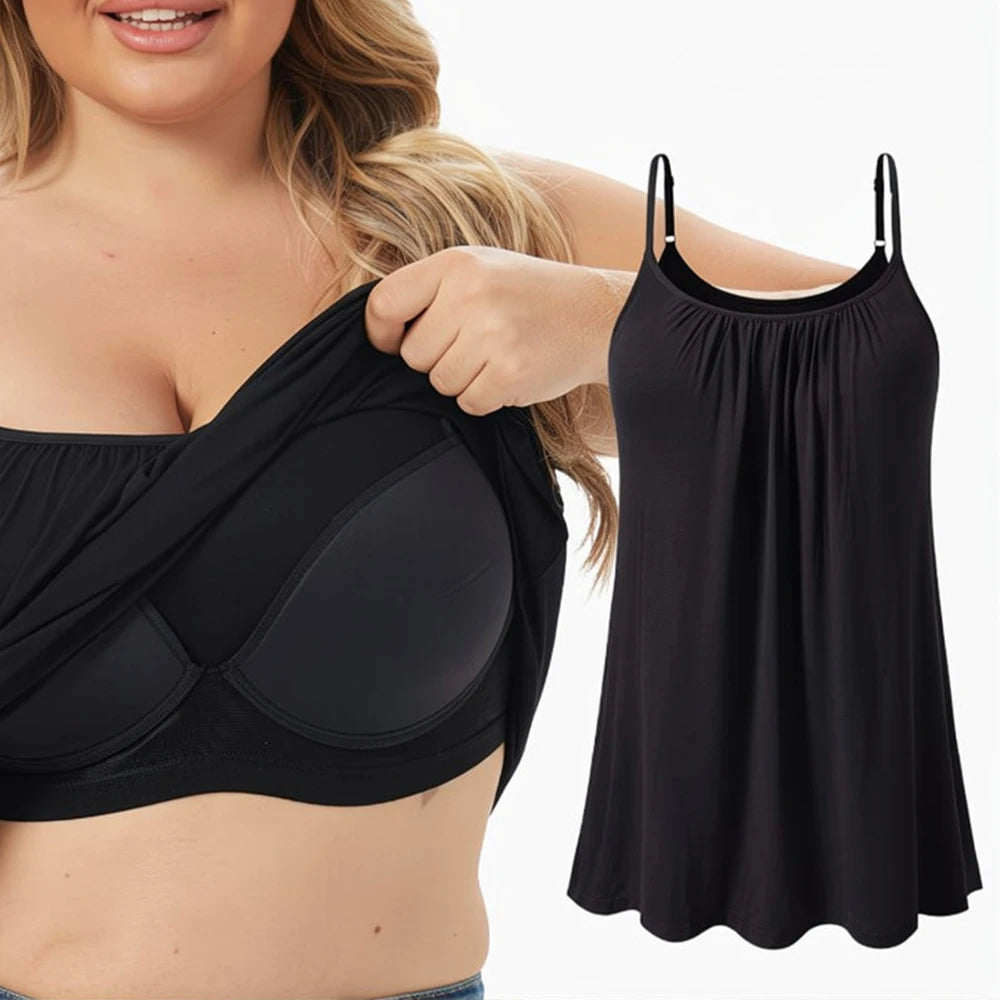 Plus Size Padded Camisole with Built-In Bra – S to 6XL Padded Camisole Top Babs