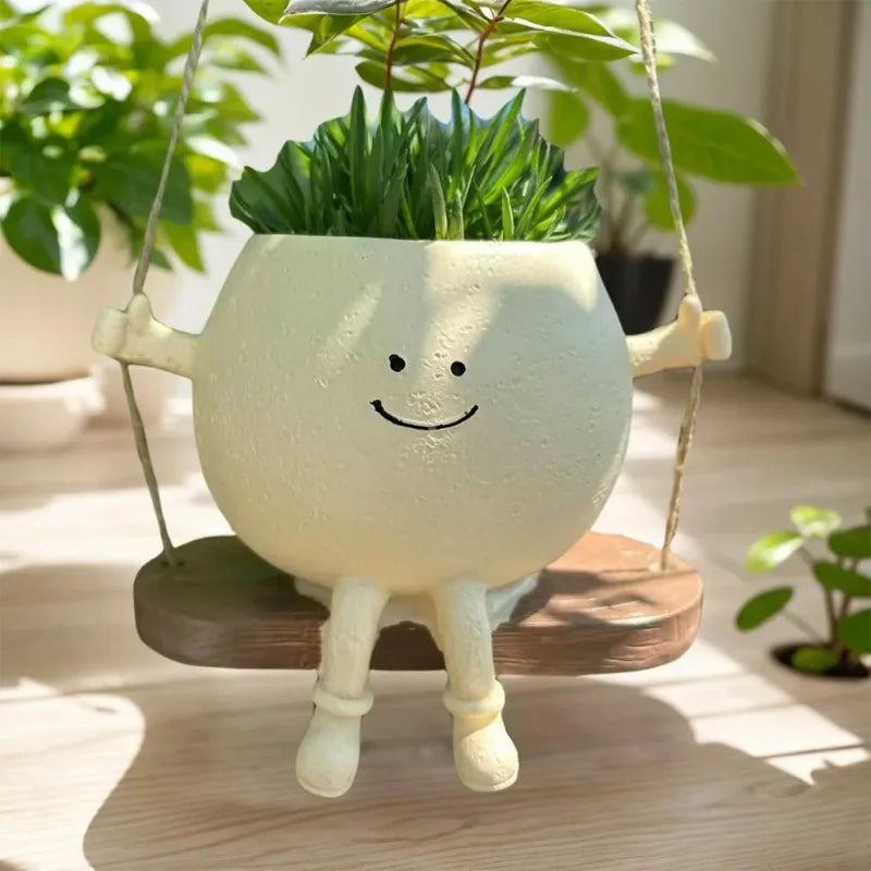 Cute Resin Face Succulent Planter – Rocking Chair Swing Style Decorative Succulent Planter Babs