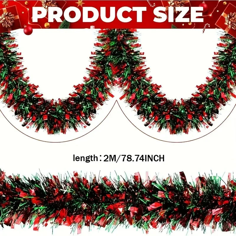 Christmas Tinsel Garland Red Green Strip Ribbon 2M – 1/3/5 Pcs Christmas Tinsel Garland Babs